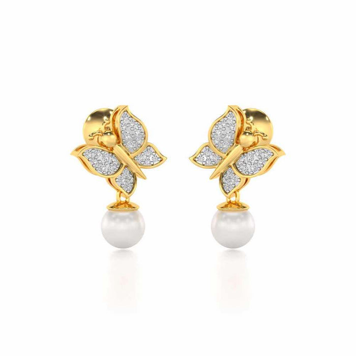 Fresh Wings Silver Pearl Earrings - Yellow Gold - Image 1