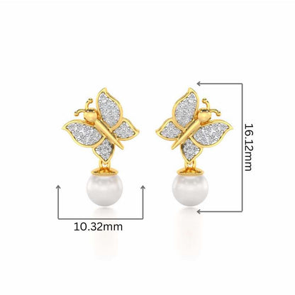 Fresh Wings Silver Pearl Earrings - Yellow Gold - Image 2