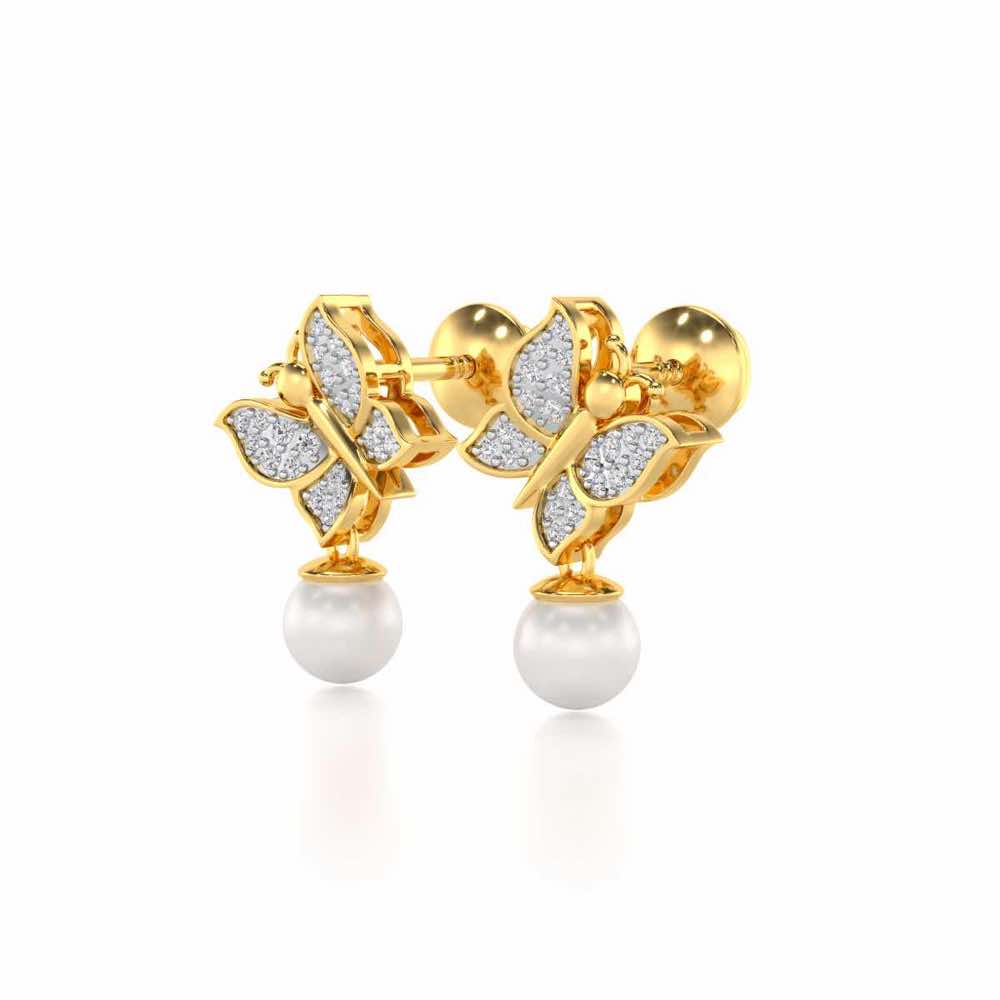 Fresh Wings Silver Pearl Earrings - Yellow Gold - Image 3
