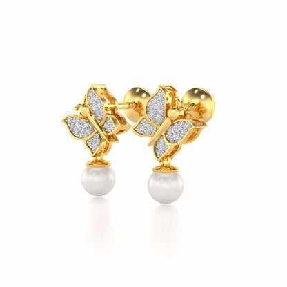 Fresh Wings Silver Pearl Earrings - Yellow Gold - Image 3