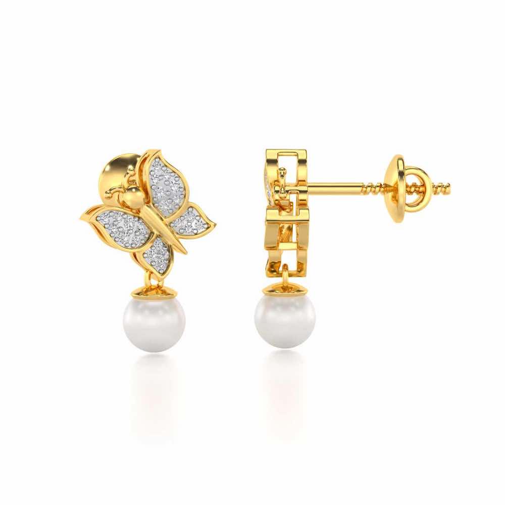Fresh Wings Silver Pearl Earrings - Yellow Gold - Image 4