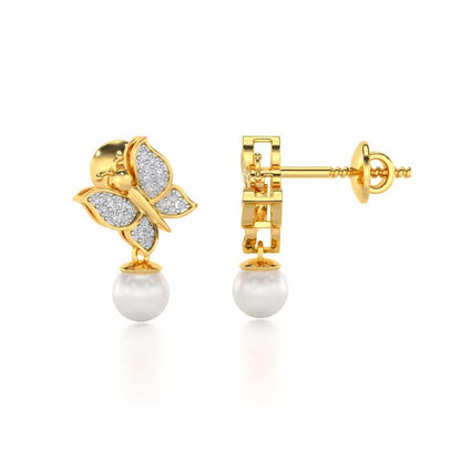 Fresh Wings Silver Pearl Earrings - Yellow Gold - Image 4
