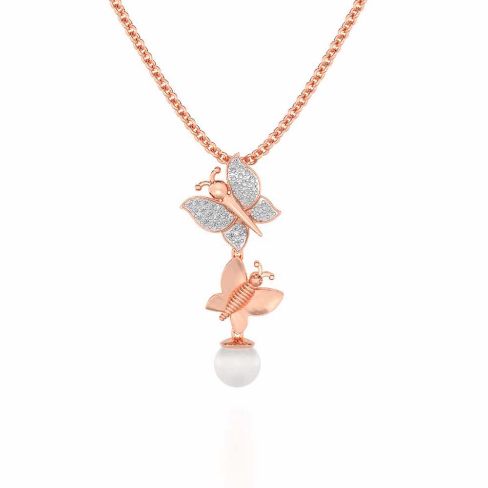 Fresh Wings Silver Pearl Pendant - Rose Gold - Image 1