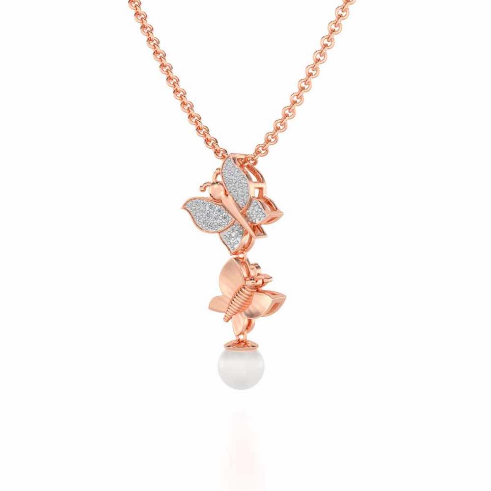Fresh Wings Silver Pearl Pendant - Rose Gold - Image 2