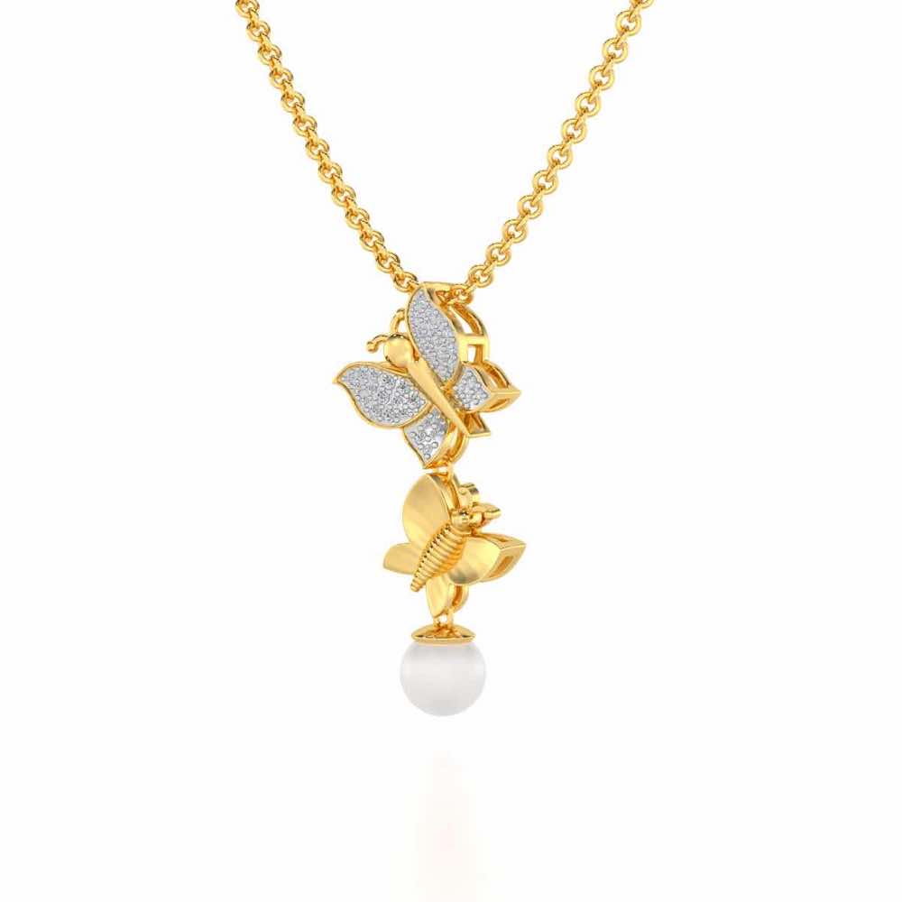 Fresh Wings Silver Pearl Pendant - Yellow Gold - Image 2