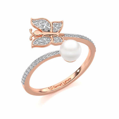 Fresh Wings Silver Pearl Ring - Rose Gold - Image 1