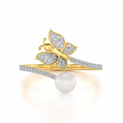 Fresh Wings Silver Pearl Ring - Yellow Gold - Image 4
