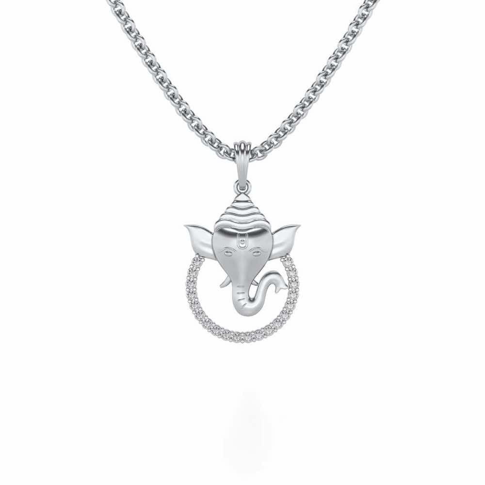 Ganesha Silver Pendant - White Gold - Image 1