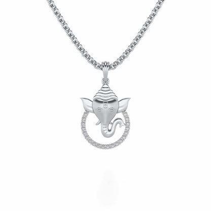 Ganesha Silver Pendant - White Gold - Image 1