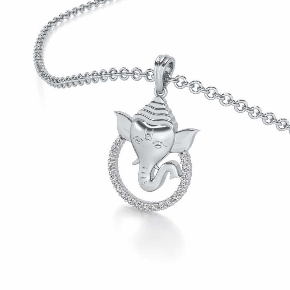 Ganesha Silver Pendant - White Gold - Image 2