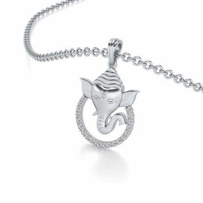 Ganesha Silver Pendant - White Gold - Image 2