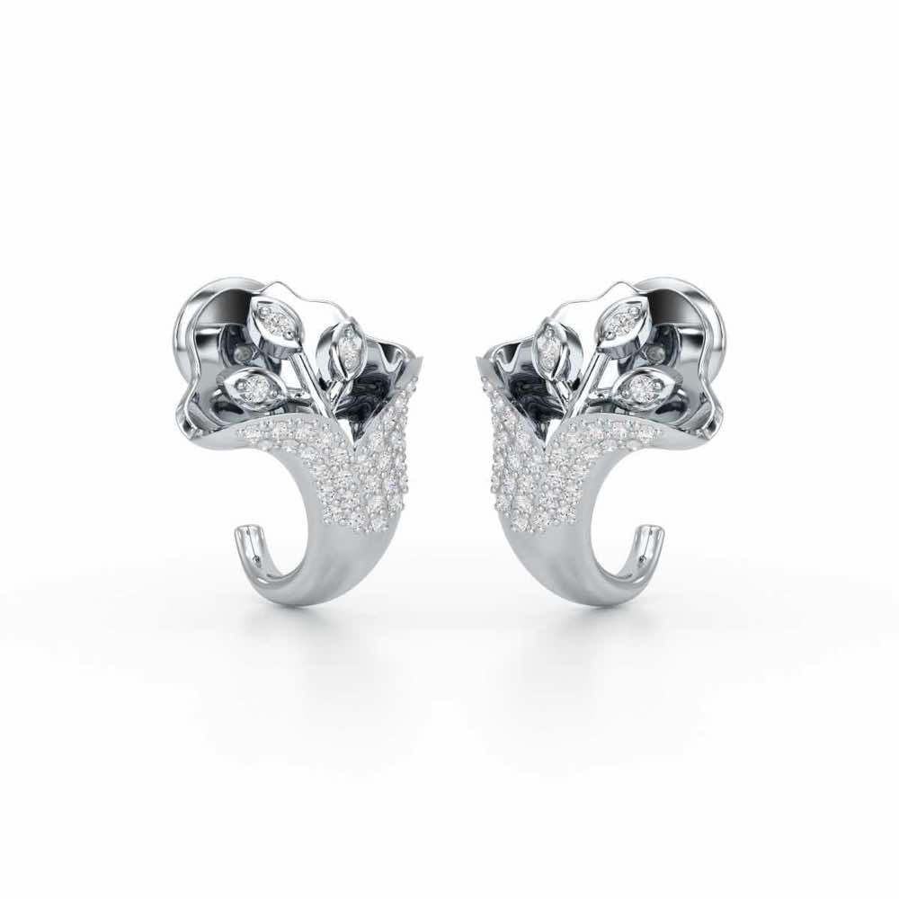 Gardenia Silver Stud Earrings - White Gold - Image 2
