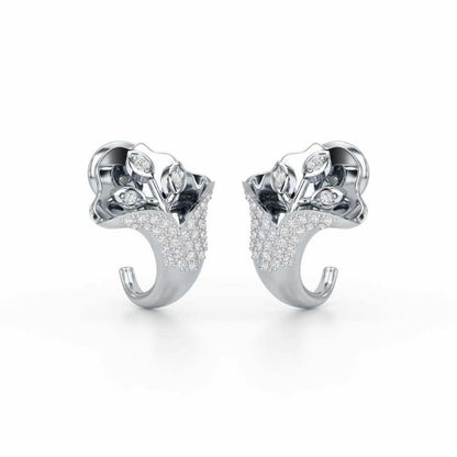 Gardenia Silver Stud Earrings - White Gold - Image 2