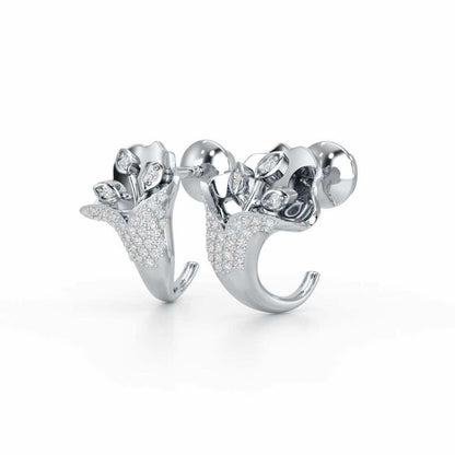 Gardenia Silver Stud Earrings - White Gold - Image 3