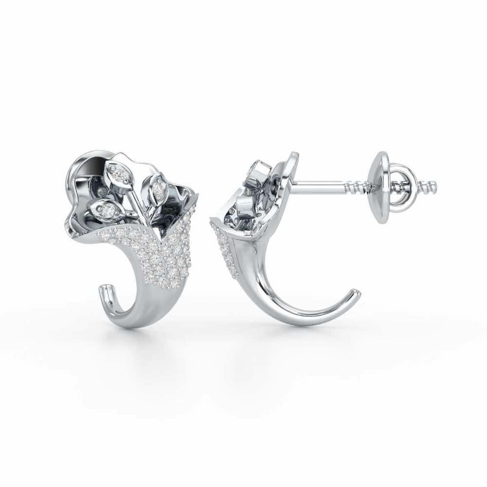 Gardenia Silver Stud Earrings - White Gold - Image 4