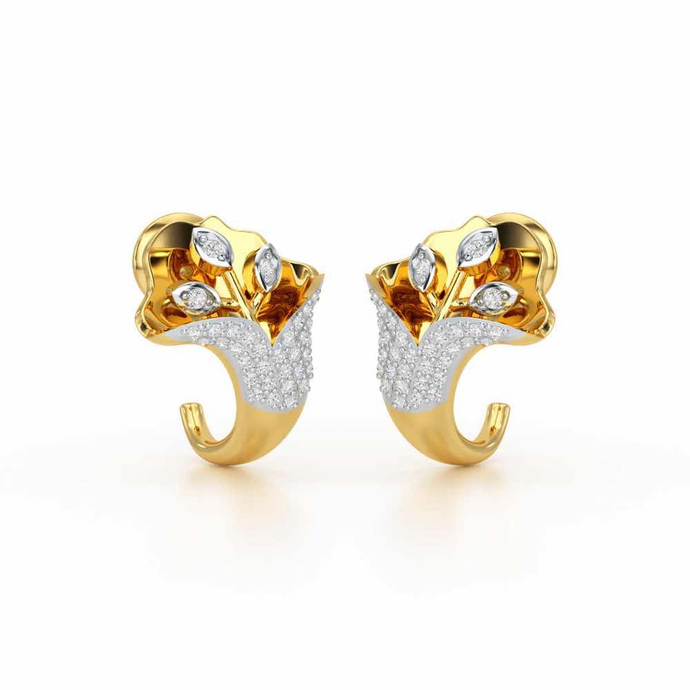 Gardenia Silver Stud Earrings - Yellow Gold - Image 2