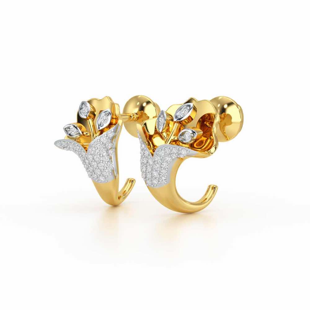 Gardenia Silver Stud Earrings - Yellow Gold - Image 3