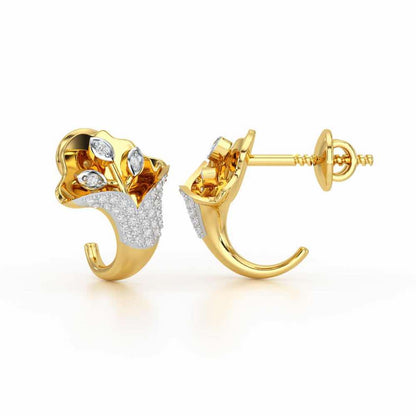 Gardenia Silver Stud Earrings - Yellow Gold - Image 4
