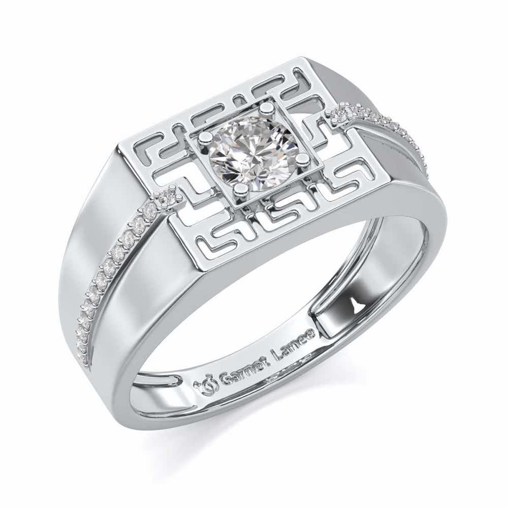 Garvit Solitaire Ring For Men - White Gold - Image 1