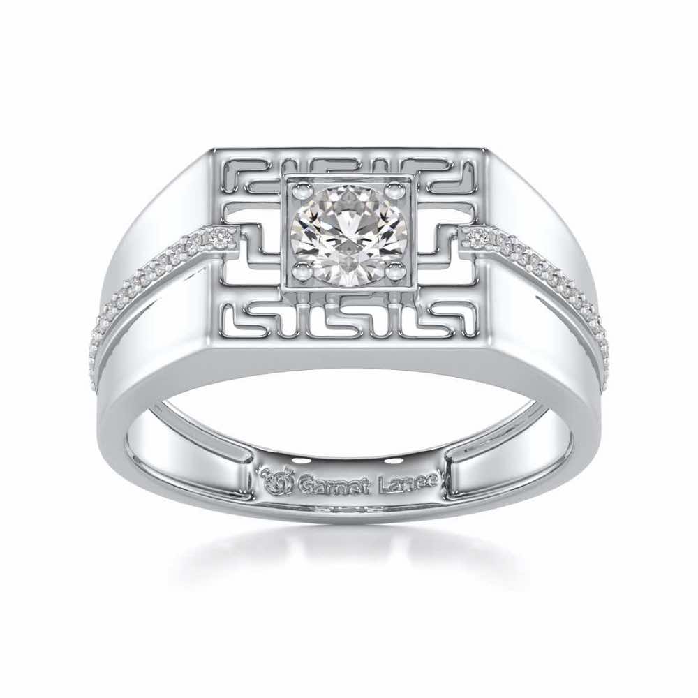 Garvit Solitaire Ring For Men - White Gold - Image 2