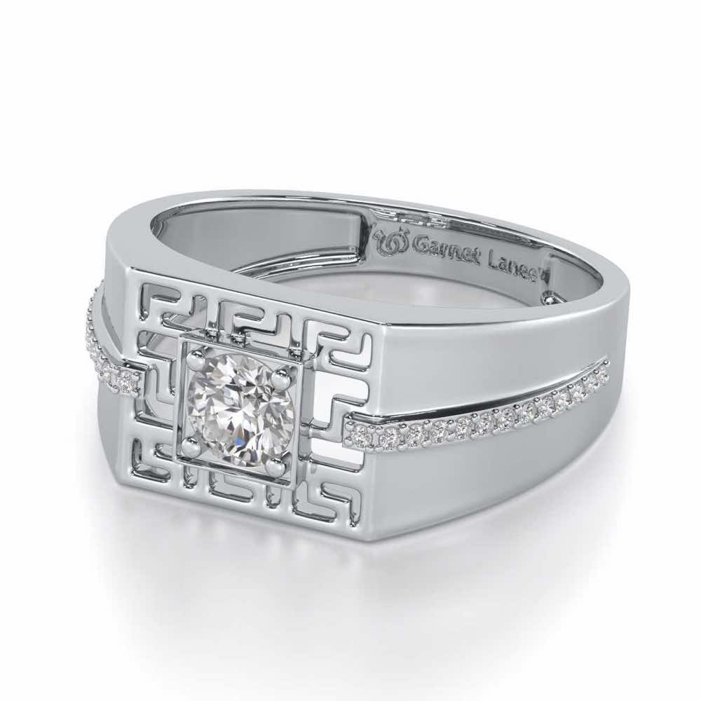 Garvit Solitaire Ring For Men - White Gold - Image 3