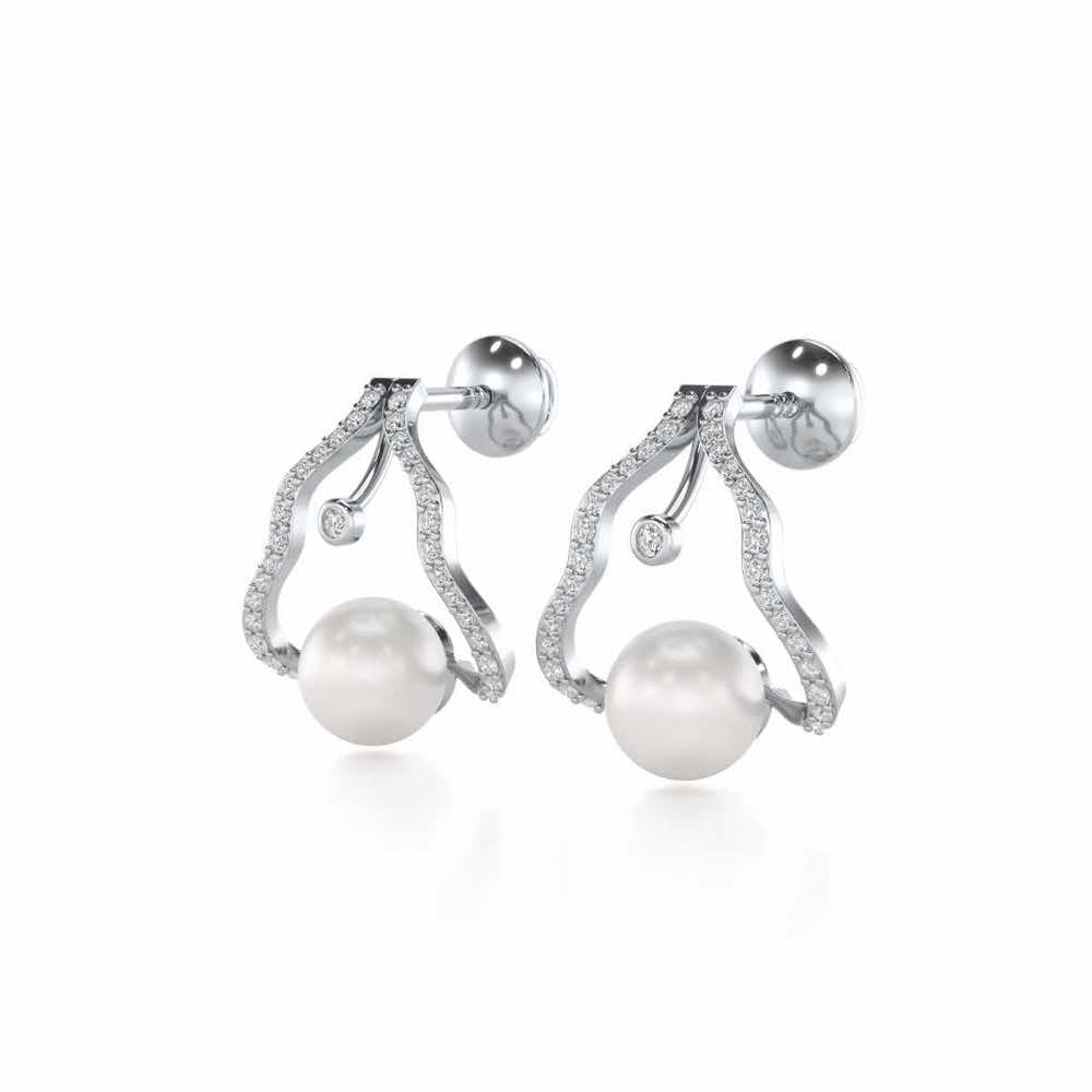 Glad Silver Pearl Earrings - White Gold - Image 3