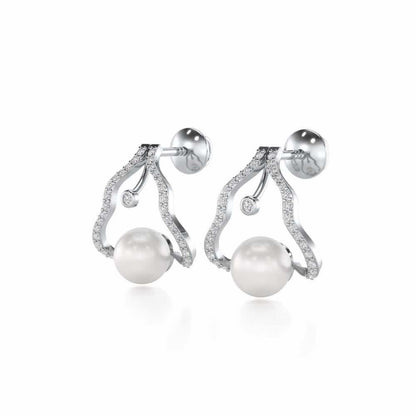 Glad Silver Pearl Earrings - White Gold - Image 3