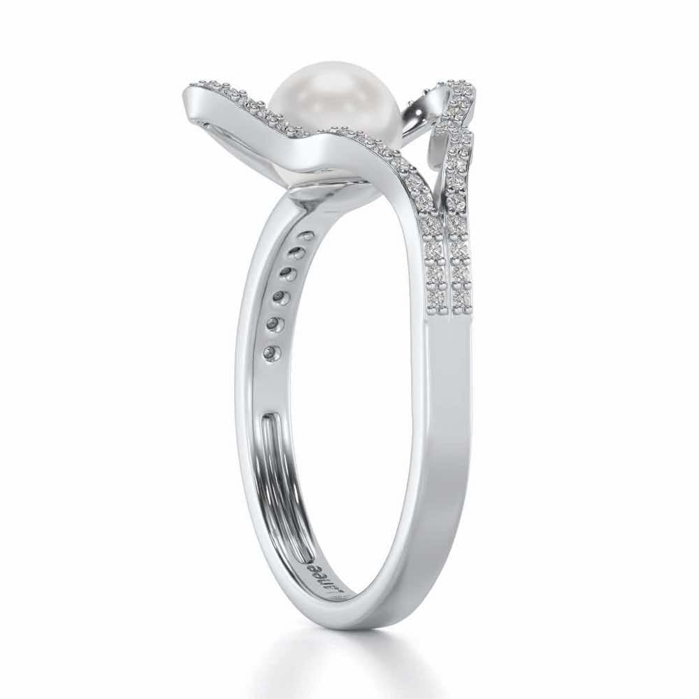 Glad Silver Pearl Ring - White Gold - Image 3