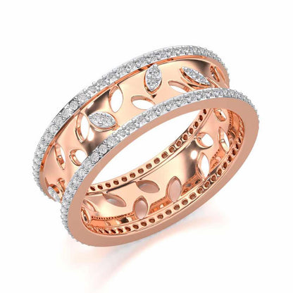 Glam Ferns Silver Band Ring - Rose Gold - Image 1