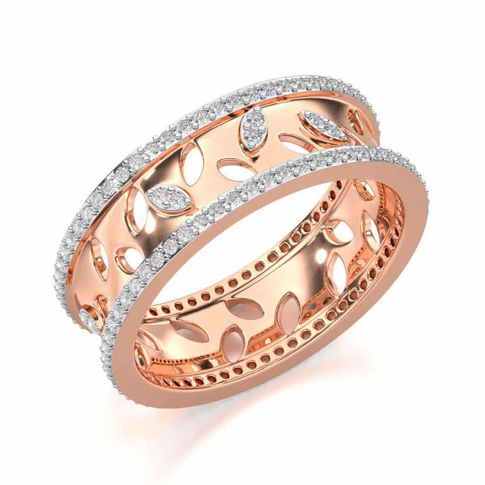 Glam Ferns Silver Band Ring - Rose Gold - Image 1