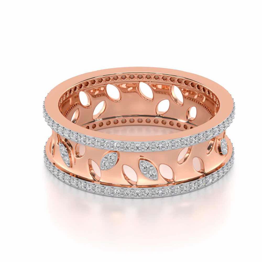 Glam Ferns Silver Band Ring - Rose Gold - Image 2