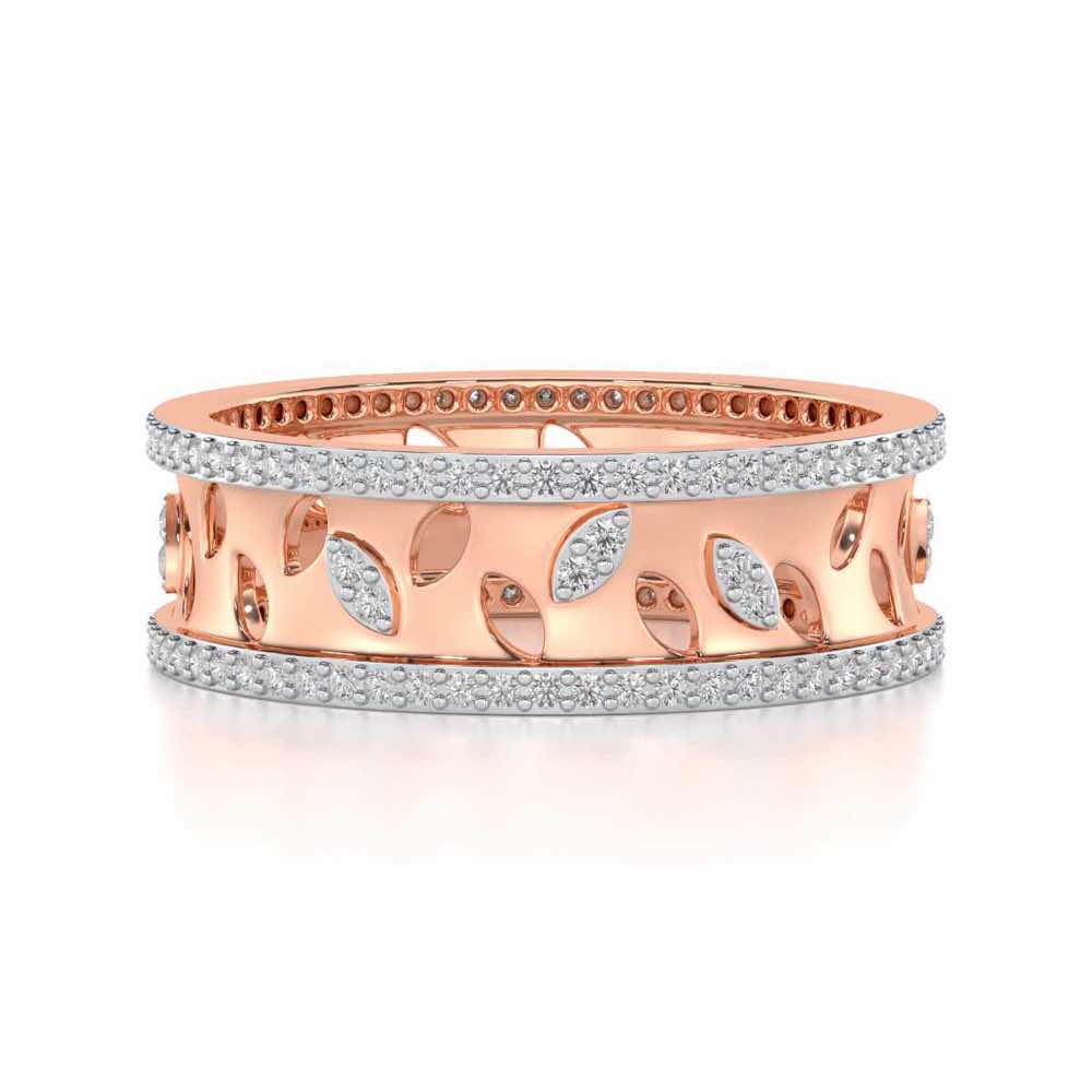 Glam Ferns Silver Band Ring - Rose Gold - Image 4