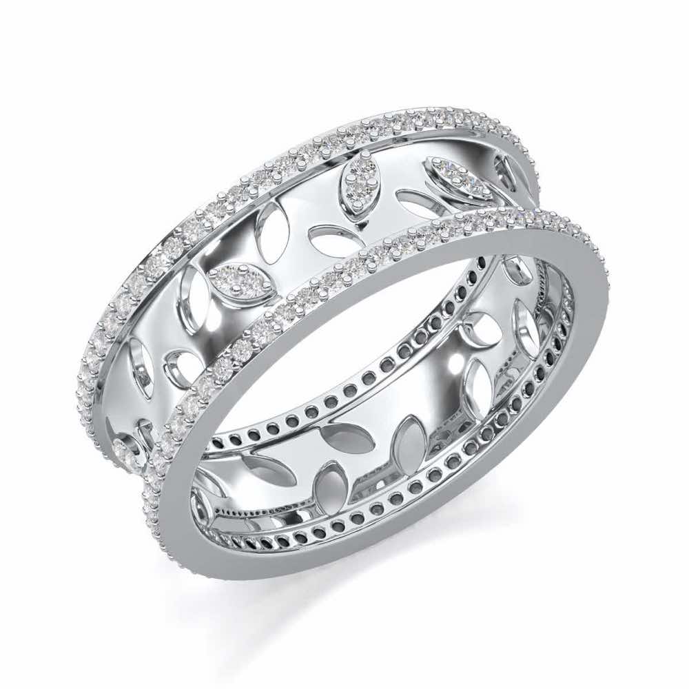 Glam Ferns Silver Band Ring - White Gold - Image 1