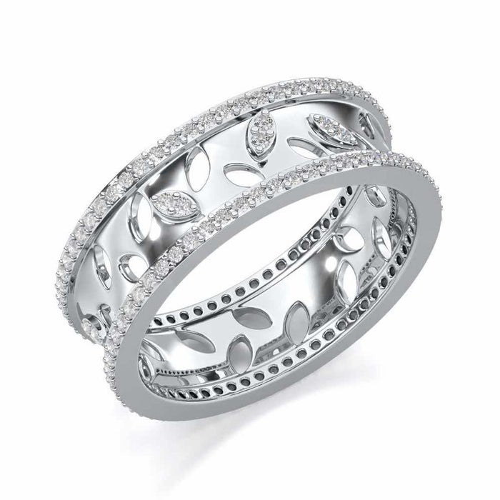 Glam Ferns Silver Band Ring - White Gold - Image 1