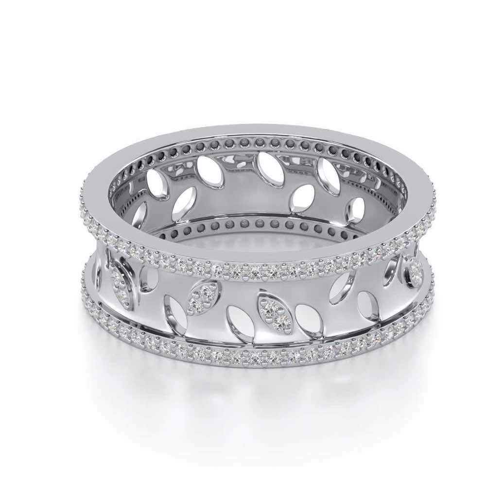 Glam Ferns Silver Band Ring - White Gold - Image 2