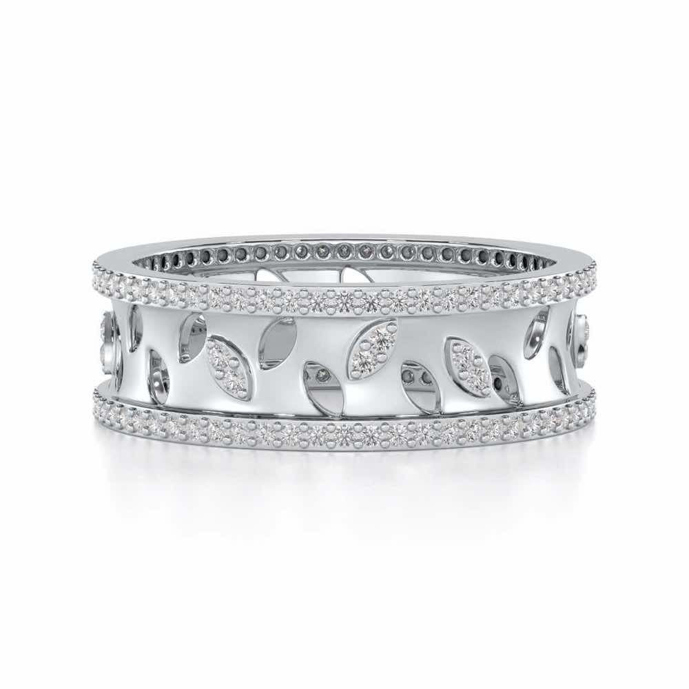 Glam Ferns Silver Band Ring - White Gold - Image 4