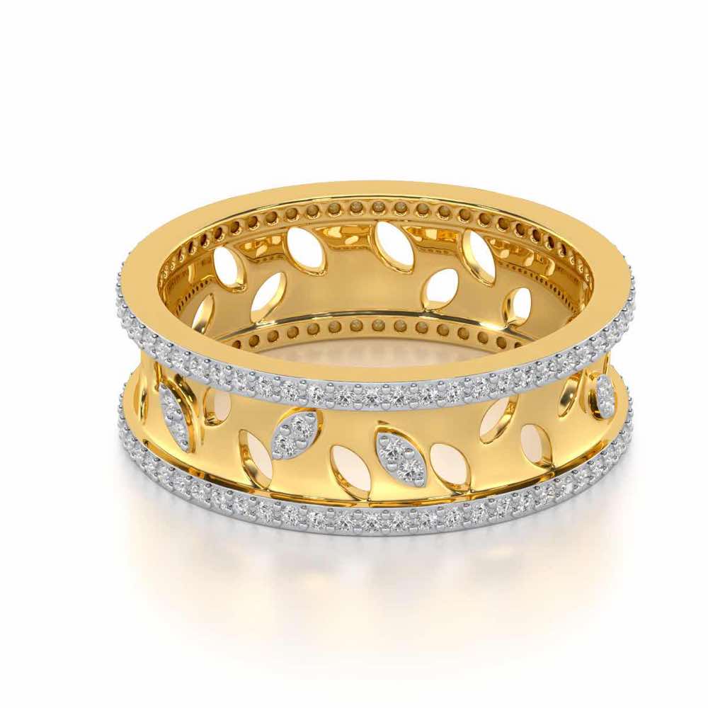 Glam Ferns Silver Band Ring - Yellow Gold - Image 2