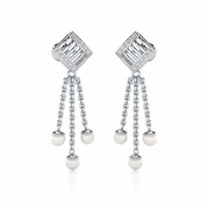 Gleaming Silver Dangler Earrings - White Gold - Image 2