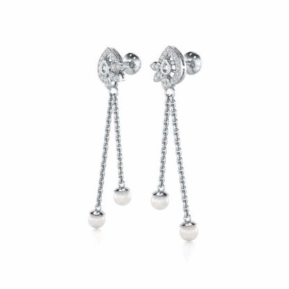 Glee Silver Dangler Earrings - White Gold - Image 3