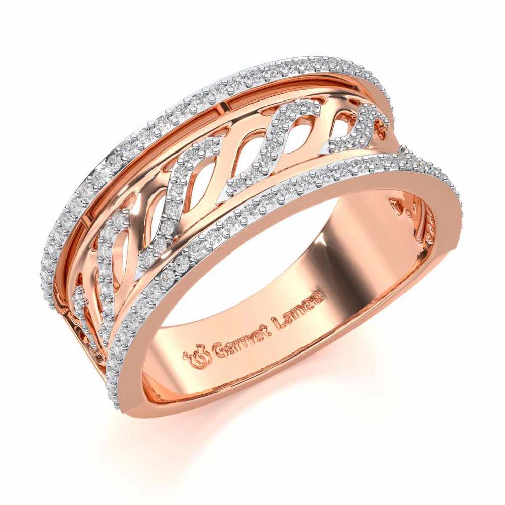 Glitz Braid Silver Band Ring - Rose Gold - Image 1