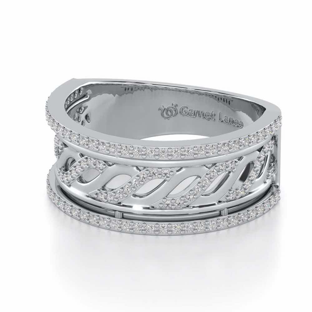 Glitz Braid Silver Band Ring - White Gold - Image 2