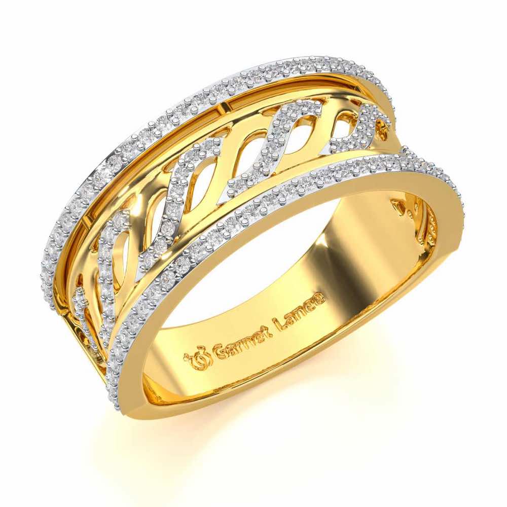Glitz Braid Silver Band Ring - Yellow Gold - Image 1