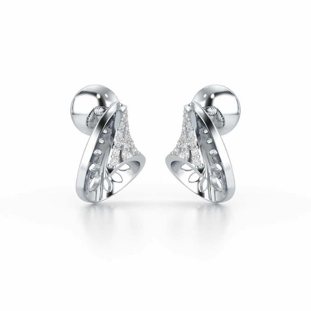 Glory Grace Silver Stud Earrings - White Gold - Image 2