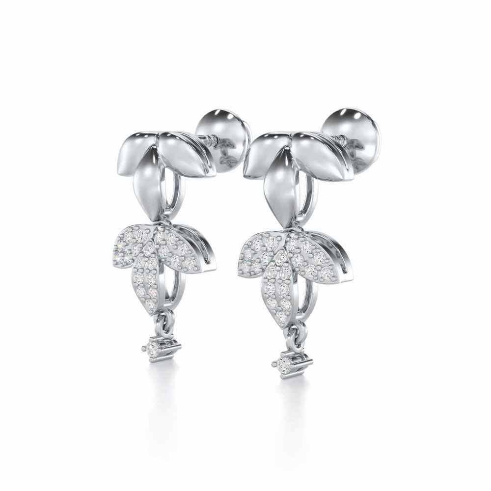 Graceful Bloom Silver Earrings - White Gold - Image 3