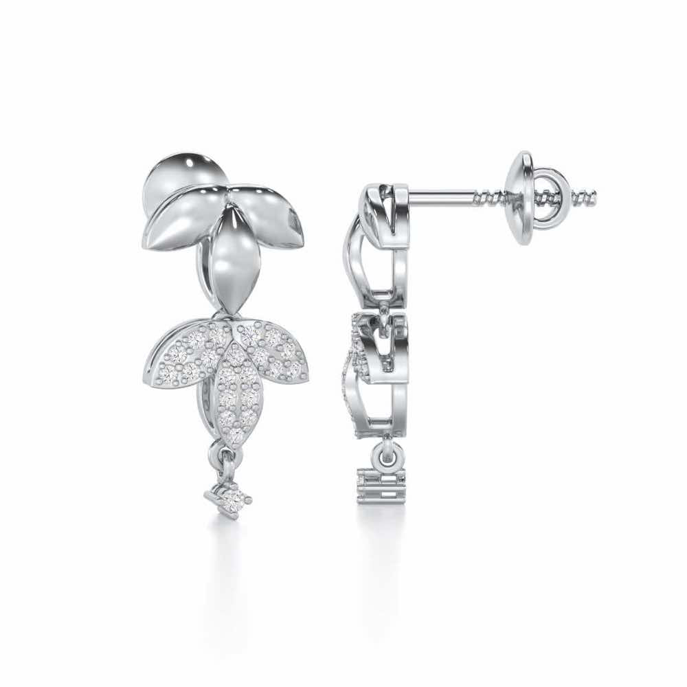 Graceful Bloom Silver Earrings - White Gold - Image 4