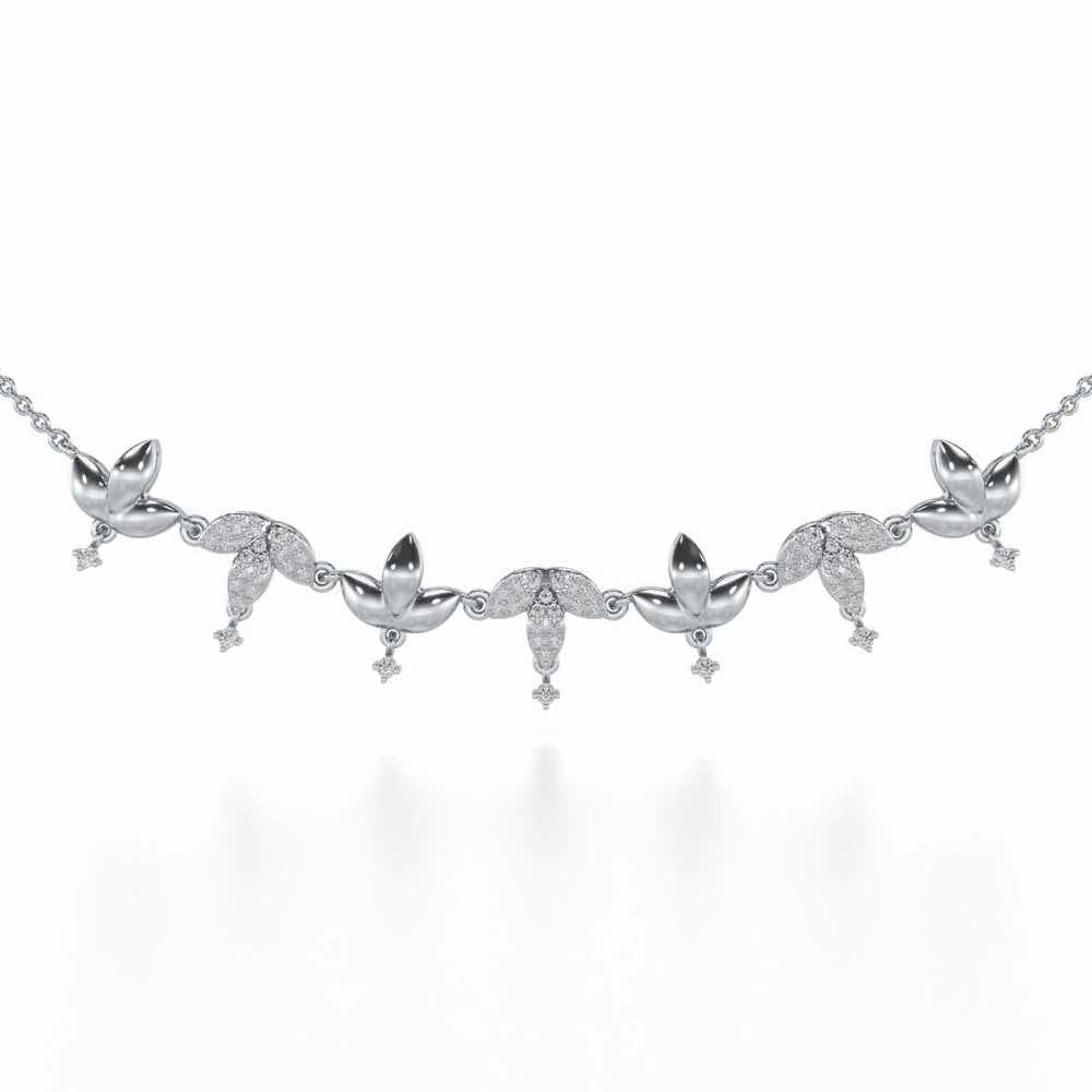 Graceful Bloom Silver Necklace - White Gold - Image 1