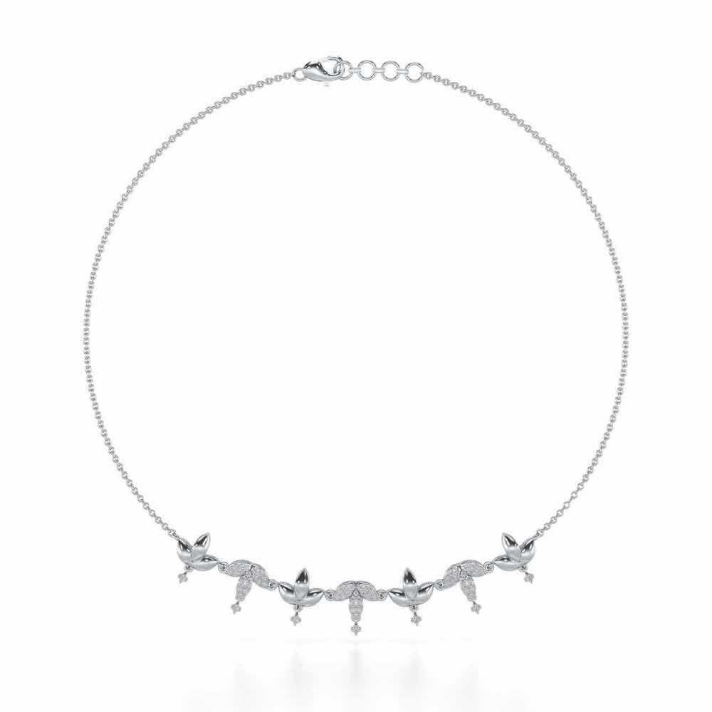 Graceful Bloom Silver Necklace - White Gold - Image 2