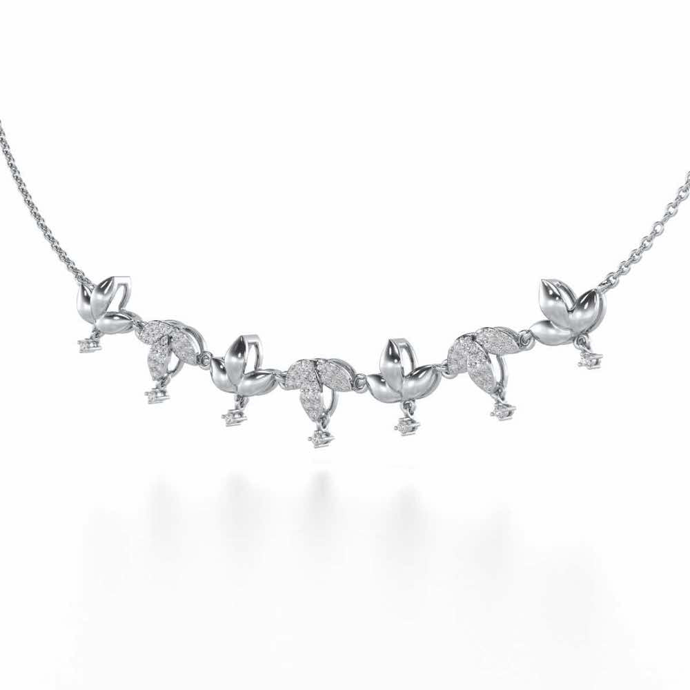 Graceful Bloom Silver Necklace - White Gold - Image 3