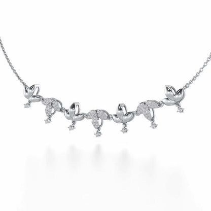 Graceful Bloom Silver Necklace - White Gold - Image 3