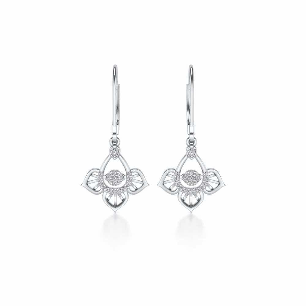 Graceful Floral Drops Earrings - White Gold - Image 1